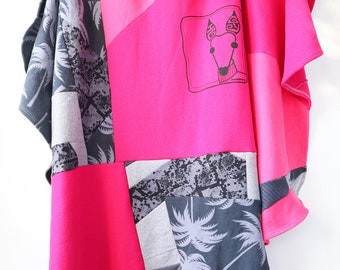 iggy italian greyhound CATNEYDOGNEY by courtneycourtney silkscreened print art dog ears pink black gray patchwork sweatshirt blanket throw