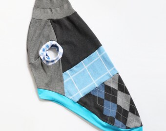 greyhound CATNEYDOGNEY by COURTNEYCOURTNEY pattern print upcycled jersey outfit top tall long tank vest turtleneck blue gray argyle plaid