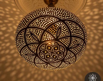 Moroccan Pendant Light, Handmade Pierced Brass Chandelier, Boho Ceiling Lamp, Floral Lighting, 7 Sizes, 5 Finishes