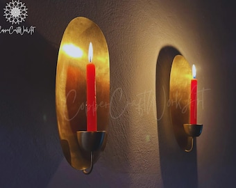 SET OF 2 Back Oval Wall Sconce , Oval Brass Gold Leaf Candle Holder Wall Light, Moroccan Brass Wall Light Modern Design , Blackfriday