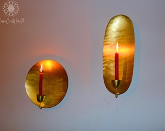 Moroccan Round, Oval Brass Gold Leaf Candle Holder Wall Light, Moroccan Brass Wall Light Modern Design , Candle Wall Sconce ,Free Shipping