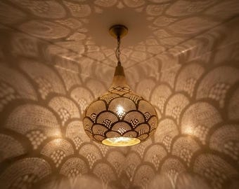 Moroccan Pendant Light | Handmade Brass Candlestick | Filigree Copper Lamp | Boho Ceiling Light | Moroccan Decor | Living Room Lighting