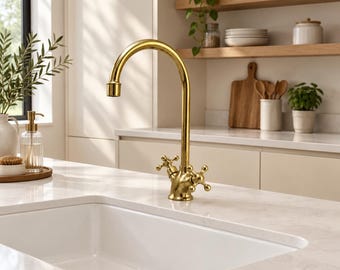 Moroccan Gooseneck Faucet, Two Handle Kitchen Tap, High Arc Sink Faucet for Kitchen or Bathroom