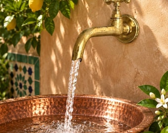 Wall Mount Brass Faucet, Unlacquered Antique Style Tap, Handmade Curved Spout for Bathroom Sink, Curved Spout for Bathroom Sink or Kitchen