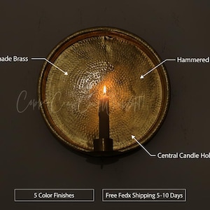 blackfriday Hand-Hammered Brass Wall Candle Sconce – Candle Holder – Rustic Boho Wall Decor Lighting - Moroccan Round Candle Sconces image 17