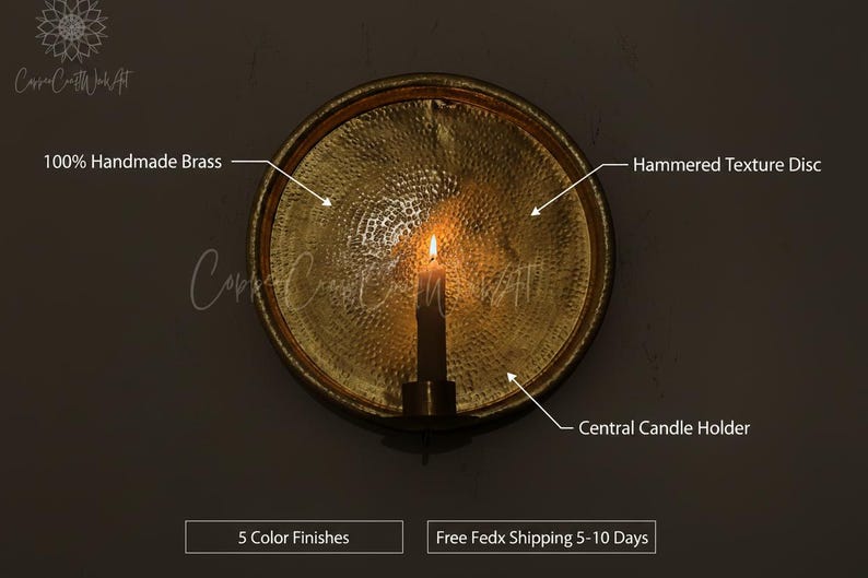 blackfriday Hand-Hammered Brass Wall Candle Sconce – Candle Holder – Rustic Boho Wall Decor Lighting - Moroccan Round Candle Sconces image 17