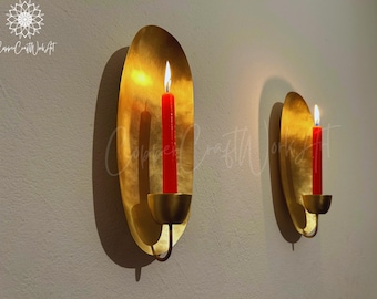 SET OF 2 Moroccan Oval Wall Sconce , Oval Brass Gold Leaf Candle Holder Wall Light, Moroccan Brass Wall Light Modern Design , Candle ,