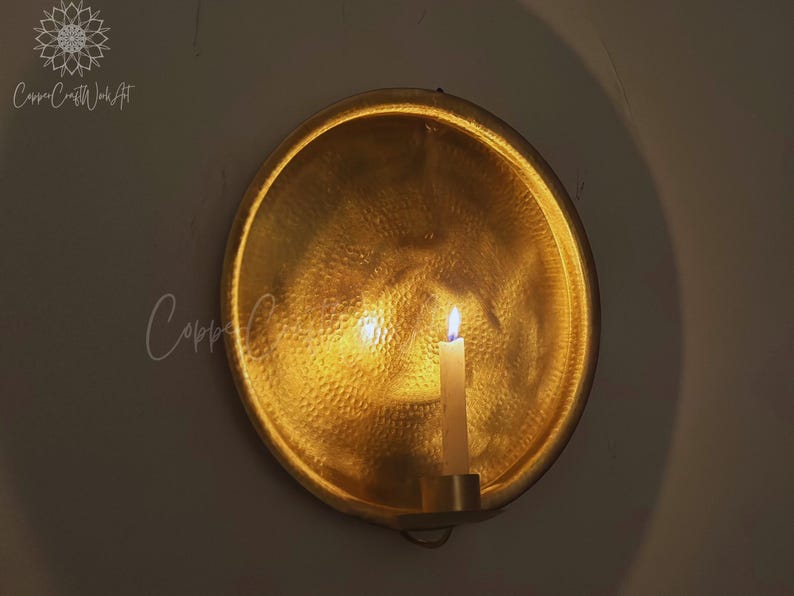 blackfriday Hand-Hammered Brass Wall Candle Sconce – Candle Holder – Rustic Boho Wall Decor Lighting - Moroccan Round Candle Sconces image 11