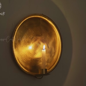 blackfriday Hand-Hammered Brass Wall Candle Sconce – Candle Holder – Rustic Boho Wall Decor Lighting - Moroccan Round Candle Sconces image 3