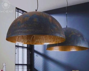 Set of 2 Black dome pendant light, Black dome light,Dome metal pendant, Light fixture, dome pendant light, Dome pendant light black gold