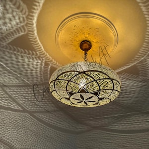 Handgemaakte Marokkaanse koperen kroonluchter – ingewikkelde Boheemse hanglamp met gegraveerd ontwerp, 5 kleuropties, gratis en expresverzending