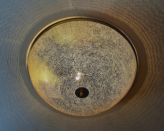 Moroccan Handmade Brass Ceiling Lamp , A Masterpiece with Exquisite Light Engravings , Moroccan Ceiling Lights,Handmade Ceiling Fixture