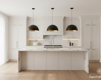 Black and Gold Pendant Light, Metal Dome Ceiling Lamp, Modern Kitchen Island Lighting, Dining Room Hanging Light, E27 Fixture