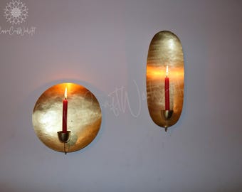 SET OF 2 Moroccan Round, Oval Brass Gold Leaf Candle Holder Wall Light, Wall Light Modern Design , Candle Wall Sconce ,Blackfriday