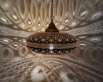 Marokkaanse kroonluchter, koperen hanglamp, Boho hanglamp, decoratieve lamp, handgemaakte plafondlamp, Boho verlichtingsdecoratie