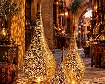 Handmade Brass Lamp – Filigree Night Light – Exotic Shadow Projector – Boho Bedroom Decor – Unique Housewarming Gift – 9 Sizes