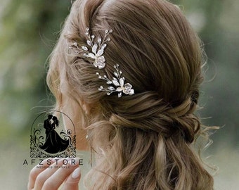 Floral Crystal & Pearl Comb, Wedding Hair Pins Bridal Rhinestone Wedding Hair Accessories Hair Pieces For Brides Bridesmaid, Hair Comb