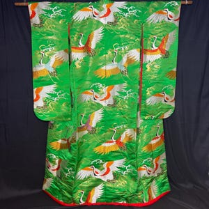 Vintage Japanese Wedding Kimono Uchikake Formal Bridal Gown - Cresting Cranes