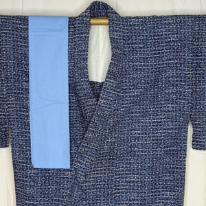 Vintage Japanese Yukata Kimono Robe Man&#39;s Casual Summer Kimono with Sash Authentic Traditional Clothing - Blue Lattice