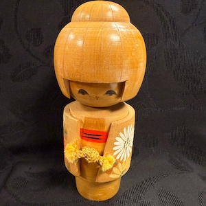 Vintage Japanese Kokeshi Doll Toy Creative Style Folk Art Collectible from Japan Wooden - Chrysanthemum Kimono