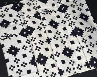 Tela de algodón para yukata, kimono japonés vintage, cortada a medida - Felicitaciones en negro