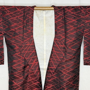 Vintage Japanese Kimono Modified Michiyuki Coat Japanique Jacket XL Free Size - Textured Web
