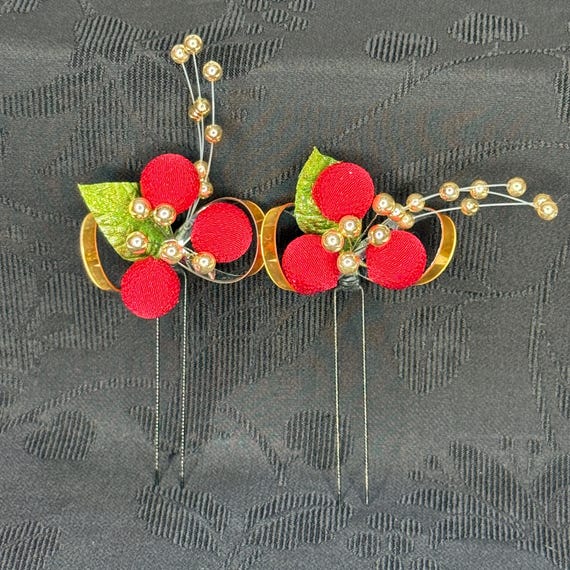 Vintage Japanese Kanzashi Hair Pin Pair Set Kimono Hair  display picture 1