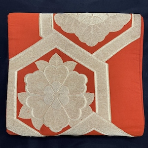 Vintage Japanese Obi Kimono Belt Fukuro Style Silk Sash - Hexagon Floral