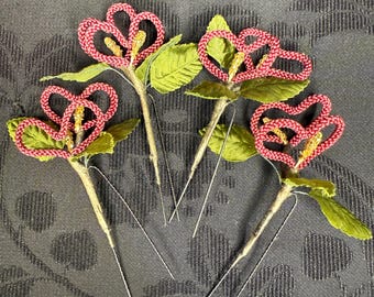 Vintage Japanese Kanzashi Hair Pin Set 4 Piece Kimono Hair Accessories Traditional Hair Ornament - Heart Loops