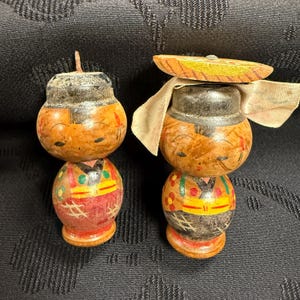 Vintage Japanese Kokeshi Doll Pair Toy Creative Style Folk Art Collectible from Japan Wooden - Rustic Charm