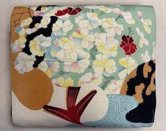 Vintage Japanese Obi Chuya Style Kimono Belt Silk Sash Double Sided Reversible Obi Authentic Traditional Clothing - Day and Night