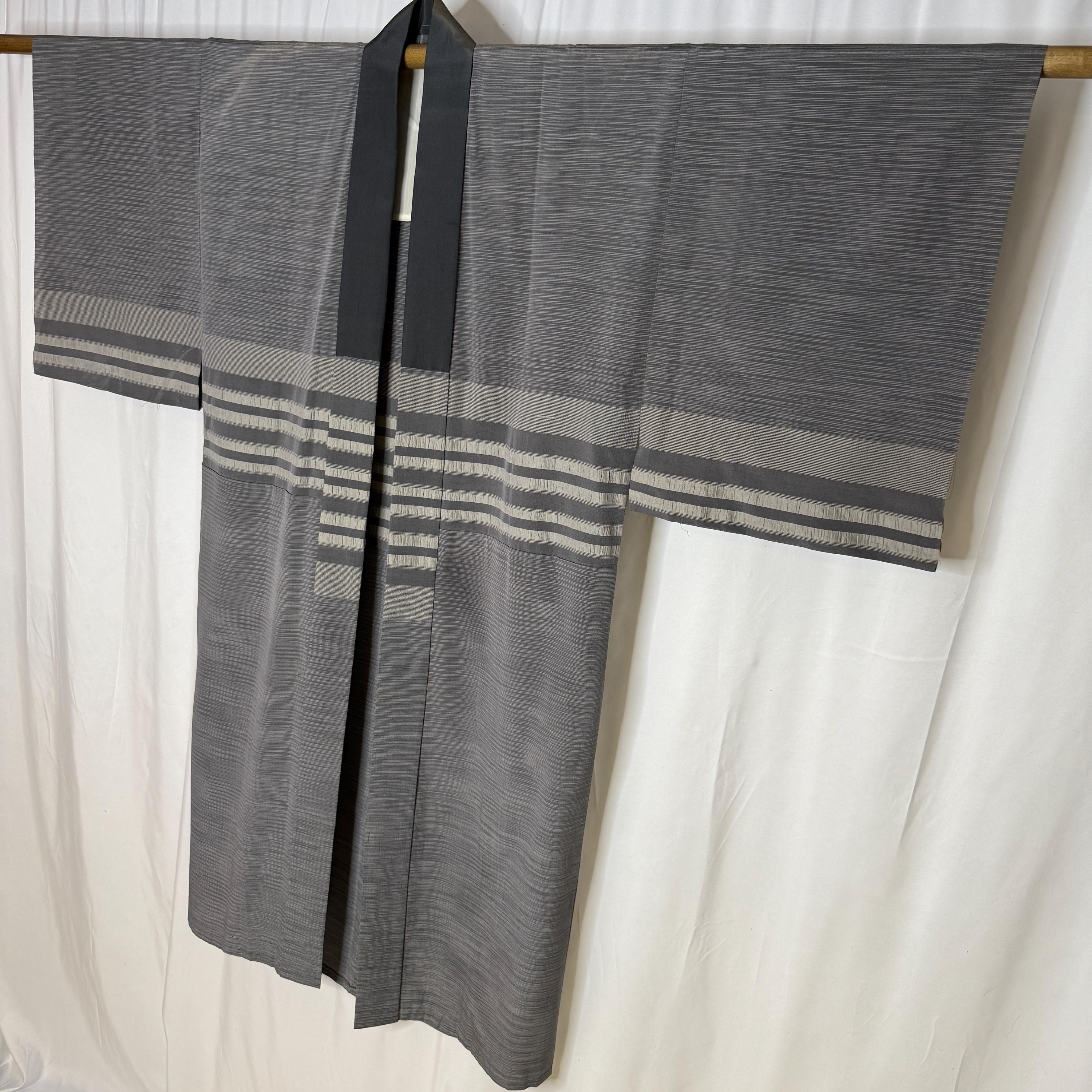 Vintage Japanese Kimono Men's Silk Juban Man's Underkimono Robe - Stone Bands