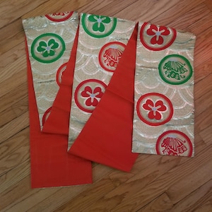 Vintage Japanese Han Obi Kimono Belt Maru Style Silk Sash - Butterfly Crests