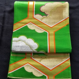 Vintage Japanese Obi Kimono Belt Fukuro Style Silk Sash - Floating Clouds