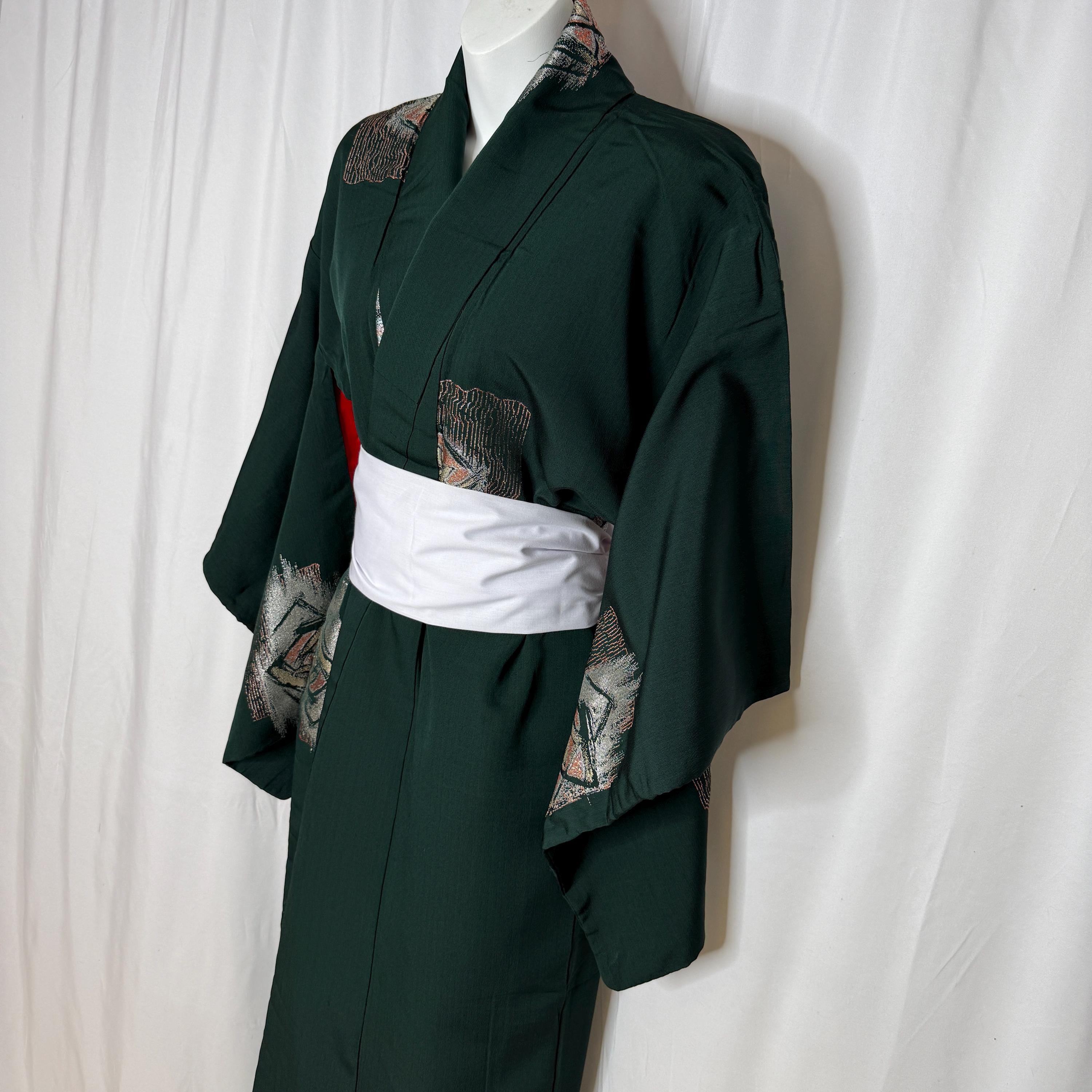 green japanese dress Lace Taisho Roman Kimono Dress - Vintage Green main image 0