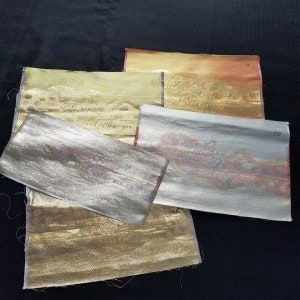 Five Samplers of Vintage Japanese Woven Obi Remnants Upcycle Japan Weaving - 5 Samples