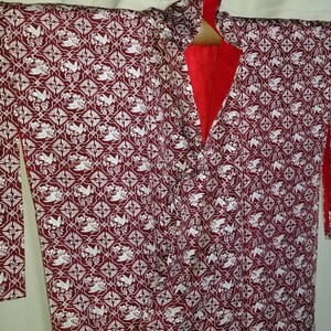 Vintage Japanese Kimono Silk Woman&#39;s Authentic Kimono Robe from Japan - Stenciled Birds