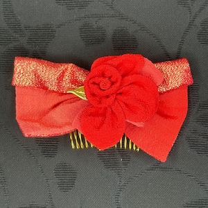 Vintage Kanzashi Comb Japanese Kimono Hair Accessories Traditional Hair Ornaments Flower Floral - Red Camellia