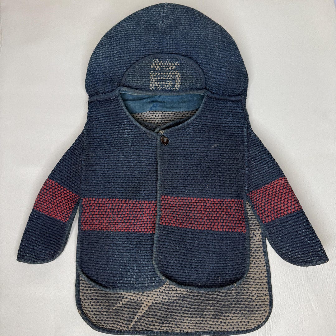 Antique Japanese Fireman's Hood Hat Hikeshi Zukin Indigo Blue