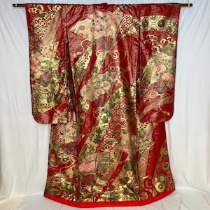 Vintage Japanese Wedding Kimono Uchikake Formal Bridal Gown - Fancy Fans