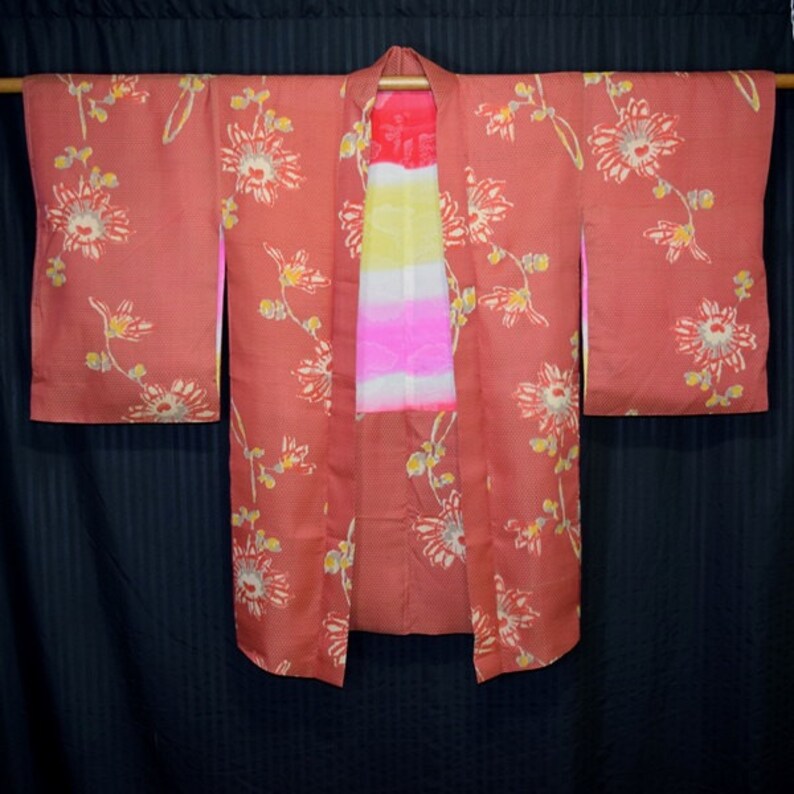 Retro Ikat Floral Vintage Japanese Woman/'s Silk Haori Kimono Jacket