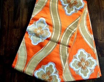 Vintage Japanse Obi Kimono riem Fukuro stijl zijden sjerp - Tatewaku oranje