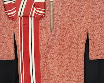 Vintage Japanese Summer Kimono Robe Woman's Casual Kimono with Obi Belt Combination Traditional Clothing - Casual Combo