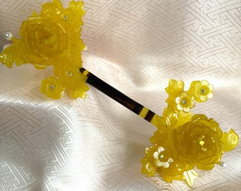 Vintage Kanzashi Japanse kimono-haaraccessoires Traditionele haarversieringen - glijdende bloemen 1