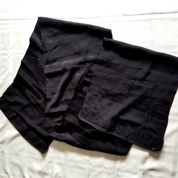 Vintage Japanese Kimono Yardage  Silk Remnant Upcycle Repurpose  - Black Jacquard