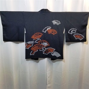 Retro Vintage Japanese Silk Kimono Jacket Haori Short Kimono Boho Style - Shibori Fans