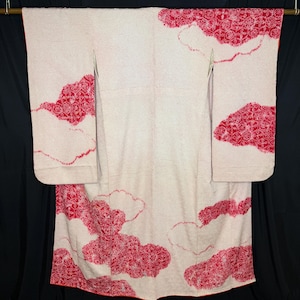 Kimono japonés vintage Furisode, bata formal de manga larga para mujer - Nubes Shibori