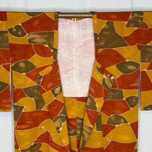 Vintage Japanese Kimono Modified Michiyuki Coat Japanique Jacket XL Free Size - Chunky Mosaic