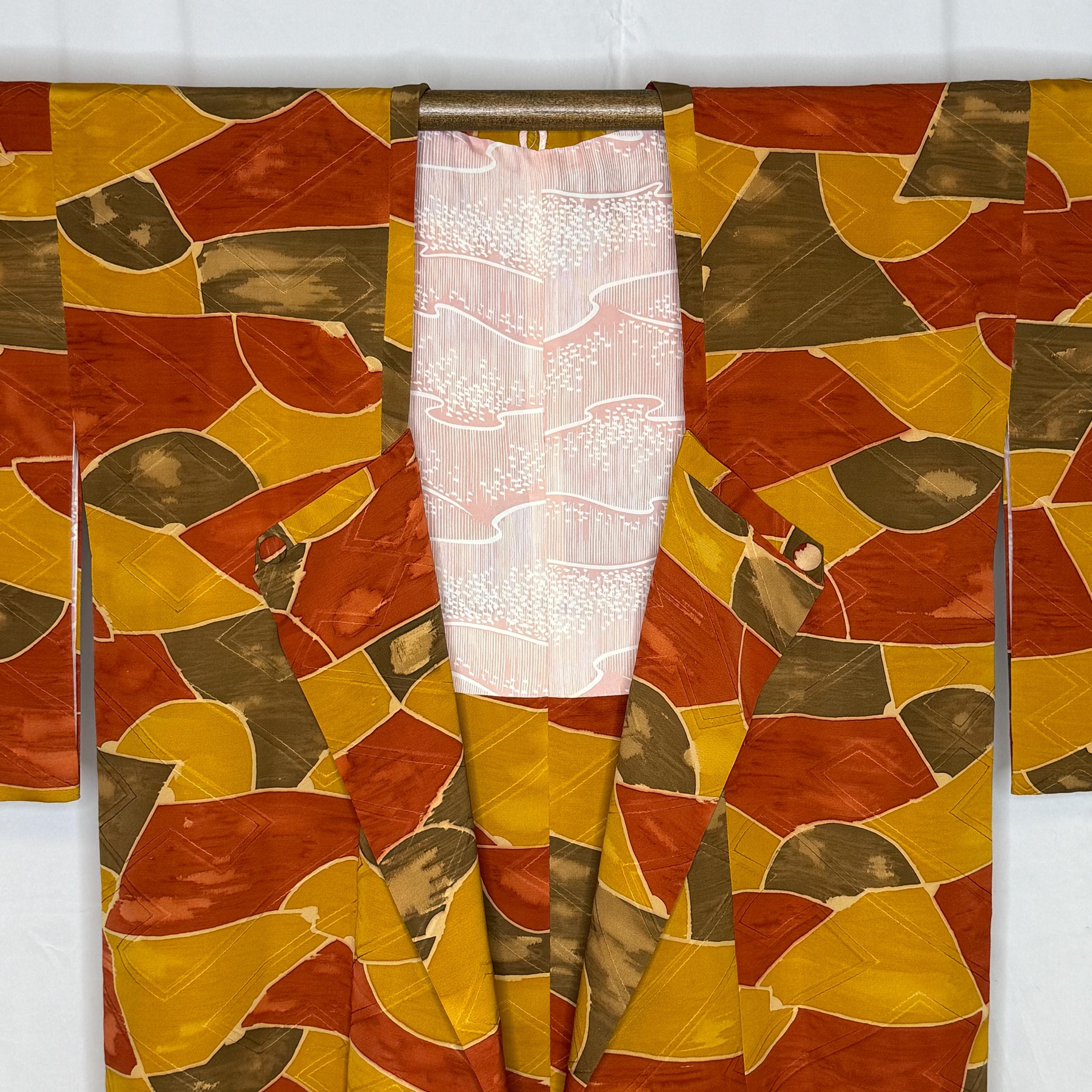 Vintage Japanese Kimono Modified Michiyuki Coat Japanique Jacket XL Free Size - Chunky Mosaic