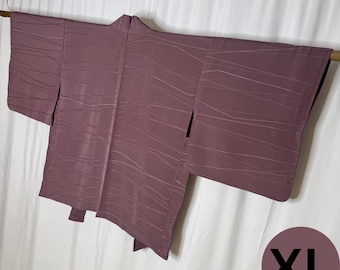Vintage Japanese XL Oki Haori Jacket Coat Short Kimono Traditional Clothing - Soft Lines